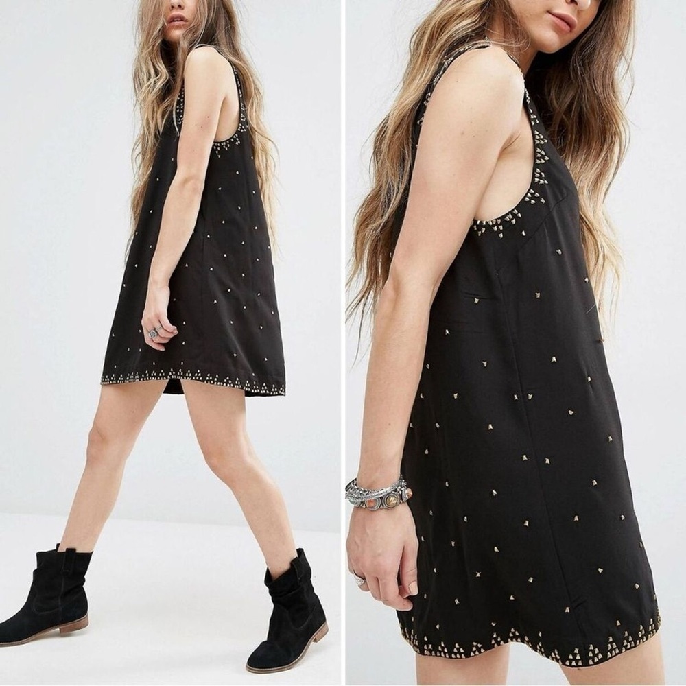 Free People | Soho Studded Black Shift Dress - Size 6 - Picture 2 of 5